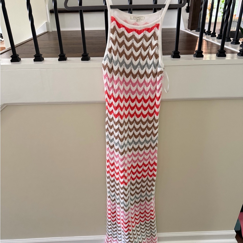 Z Supply Chevron Knit Maxi Dress in Coral, Brown and White